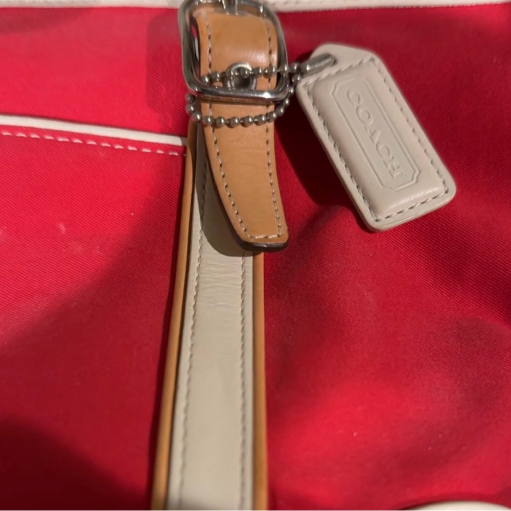 Vintage Coach Red Canvas Tote Bag – Leather Trim – Early 2000s - Picture 6 of 6